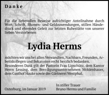 Traueranzeige von Lydia Herms  von Magdeburger Volksstimme