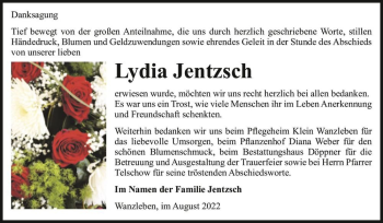Traueranzeige von Lydia Jentzsch  von Magdeburger Volksstimme