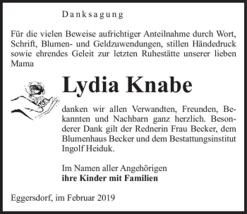 Traueranzeige von Lydia Knabe  von Magdeburger Volksstimme