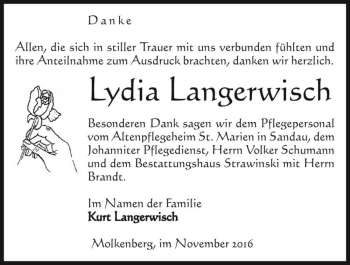 Traueranzeige von Lydia Langerwisch  von Magdeburger Volksstimme
