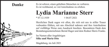 Traueranzeige von Lydia Marianne Sterr  von Magdeburger Volksstimme