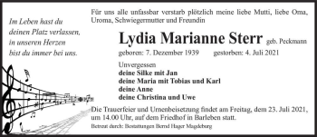 Traueranzeige von Lydia Marianne Sterr (geb. Peckmann)  von Magdeburger Volksstimme