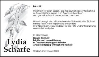 Traueranzeige von Lydia Scharfe  von Magdeburger Volksstimme
