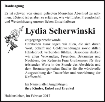 Traueranzeige von Lydia Scherwinski  von Magdeburger Volksstimme