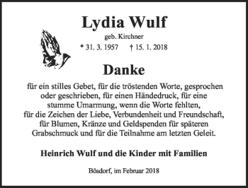 Traueranzeige von Lydia Wulf (geb. Kirchner)  von Magdeburger Volksstimme