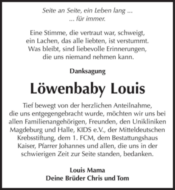 Traueranzeige von Löwenbaby Louis  von Magdeburger Volksstimme