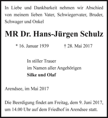 Traueranzeige von MR Dr. Hans-Jürgen Schulz  von Magdeburger Volksstimme