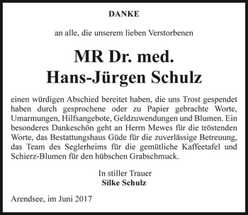 Traueranzeige von MR Dr. med. Hans-Jürgen Schulzeinen  von Magdeburger Volksstimme