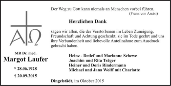 Traueranzeige von MR Dr. med.Margot Laufer  von Magdeburger Volksstimme