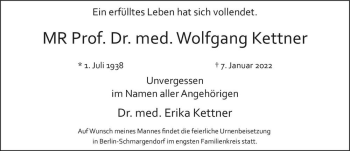 Traueranzeige von MR Prof. Dr. med. Wolfgang Kettner  von Magdeburger Volksstimme