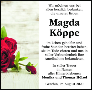 Traueranzeige von Magda Köppe  von Magdeburger Volksstimme