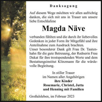 Traueranzeige von Magda Näve  von Magdeburger Volksstimme