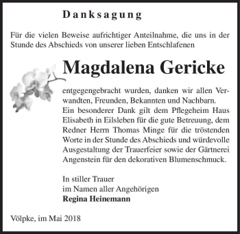 Traueranzeige von Magdalena Gericke  von Magdeburger Volksstimme
