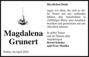Traueranzeige von Magdalena Grunert  von Magdeburger Volksstimme