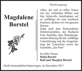 Traueranzeige von Magdalene Borstel  von Magdeburger Volksstimme