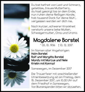 Traueranzeige von Magdalene Borstel  von Magdeburger Volksstimme