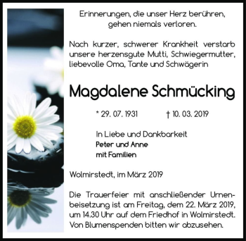 Traueranzeige von Magdalene Schmücking  von Magdeburger Volksstimme
