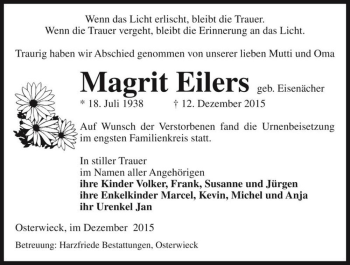 Traueranzeige von Magrit Eilers (geb. Eisenächer)  von Magdeburger Volksstimme