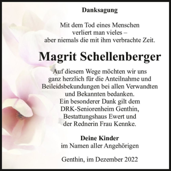 Traueranzeige von Magrit Schellenberger  von Magdeburger Volksstimme