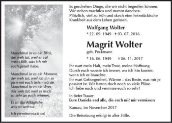 Traueranzeige von Magrit Wolter (geb. Peckmann)  von Magdeburger Volksstimme