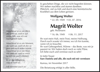 Traueranzeige von Magrit Wolter (geb. Peckmann)  von Magdeburger Volksstimme