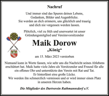 Traueranzeige von Maik 