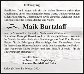 Traueranzeige von Maik Burtzlaff  von Magdeburger Volksstimme