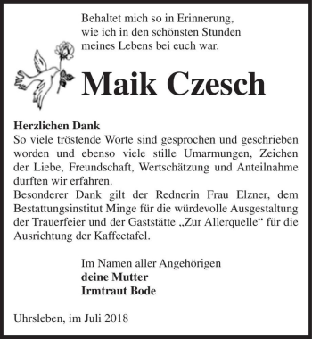 Traueranzeige von Maik Czesch  von Magdeburger Volksstimme