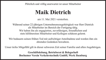 Traueranzeige von Maik Dietrich  von Magdeburger Volksstimme