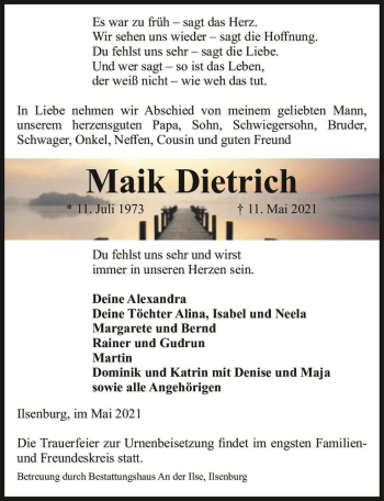 Traueranzeige von Maik Dietrich  von Magdeburger Volksstimme