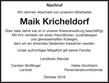 Traueranzeige von Maik Kricheldorf  von Magdeburger Volksstimme