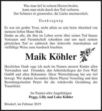Traueranzeige von Maik Köhler  von Magdeburger Volksstimme