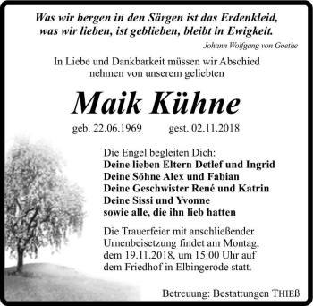 Traueranzeige von Maik Kühne  von Magdeburger Volksstimme