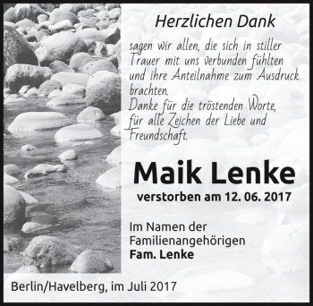 Traueranzeige von Maik Lenke  von Magdeburger Volksstimme