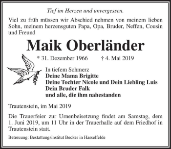 Traueranzeige von Maik Oberländer  von Magdeburger Volksstimme
