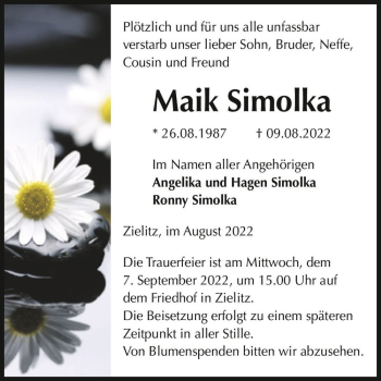 Traueranzeige von Maik Simolka  von Magdeburger Volksstimme