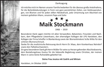 Traueranzeige von Maik Stockmann  von Magdeburger Volksstimme