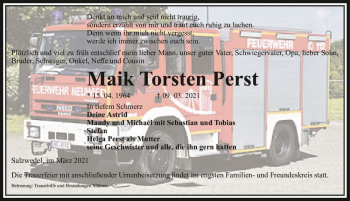 Traueranzeige von Maik Torsten Perst  von Magdeburger Volksstimme