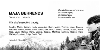Traueranzeige von Maja Behrends  von Magdeburger Volksstimme