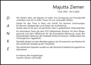 Traueranzeige von Majutta Ziemer  von Magdeburger Volksstimme