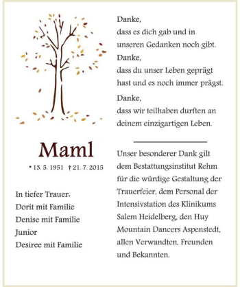 Traueranzeige von Maml  von Magdeburger Volksstimme