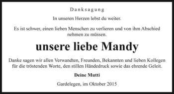 Traueranzeige von Mandy  von Magdeburger Volksstimme