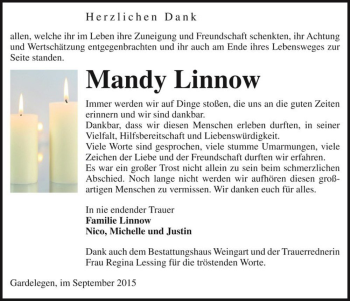 Traueranzeige von Mandy Linnow  von Magdeburger Volksstimme