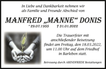 Traueranzeige von Manfred 