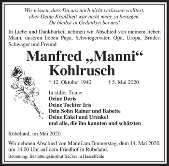 Traueranzeige von Manfred  