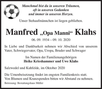 Traueranzeige von Manfred 