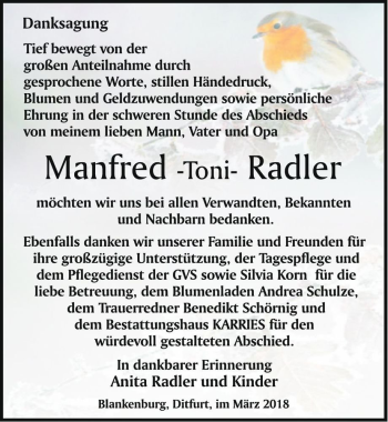Traueranzeige von Manfred 