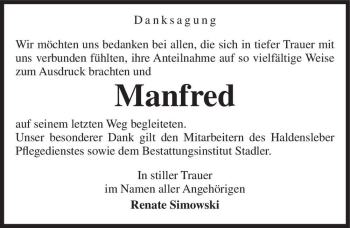 Traueranzeige von Manfred  von Magdeburger Volksstimme