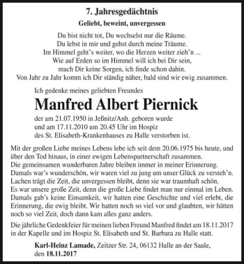 Traueranzeige von Manfred Albert Piernick  von Magdeburger Volksstimme
