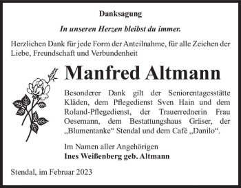 Traueranzeige von Manfred Altmann  von Magdeburger Volksstimme